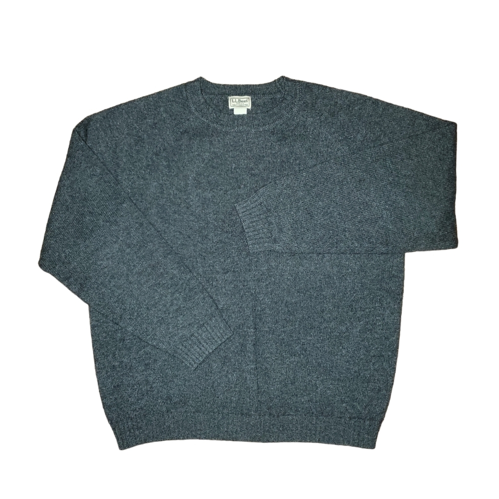 Vintage LL Bean 100% Shetland Wool Sweater Crewneck Pullover Gray Mens Large